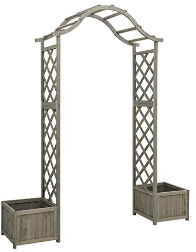 Keketa Rosenbogen-Pergola-Trellis mit Blumenkasten aus Tanne-Massivholz, Grau, Halbkreisförmig, für Rosen und Kletterpflanzen, 175 x 40 x 204 cm (B x T x H)