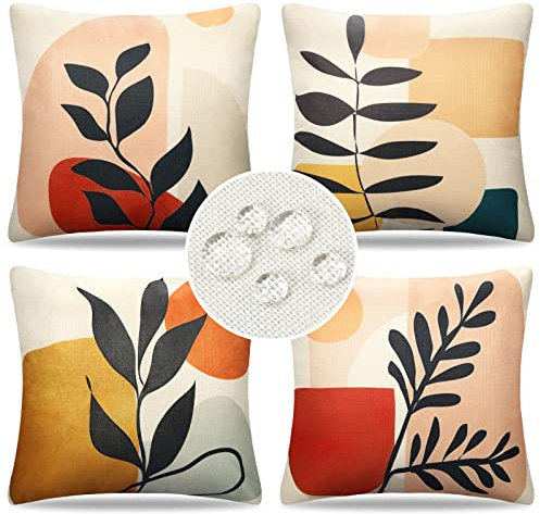 Sofakissen Kissenbezug 45x45 Boho Modern Abstrakt Geometrische Blätter Outdoor Kissen Dekokissen Kissenbezüge Wasserfest Leinen Kissenhülle für Sofa Schlafzimmer Wohnzimmer Auto Zuhause 4er Set