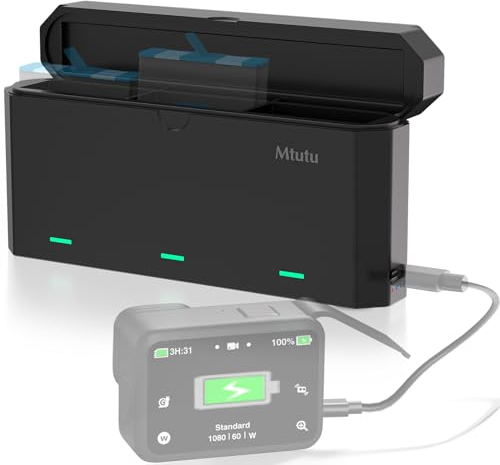 Mtutu Battery Charger for GoPro Hero 12/11/10/9 3-Channel Battery Box Supports Storage/Charging/Reverse Charging, Fully Compatible with Original GoPro Hero Battery (No Battery)