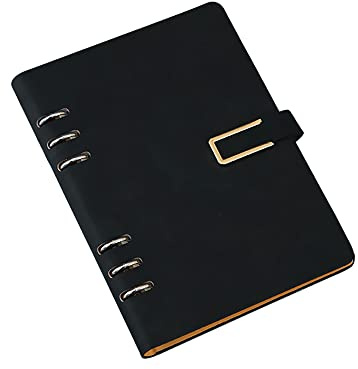 Quaderno con Raccoglitore A5, Copertina in Pelle con 6 Anelli, Diario Semplice con Fogli Ricaricabili, Raccoglitore da Viaggio per Diario, Planner Personale, Business, Nero