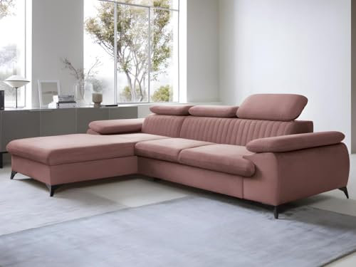 Vente-unique - Ecksofa mit Schlaffunktion - Ecke Links - Samt - Rosa - Samara