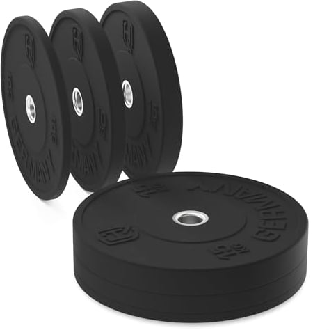 HQ Germany® Hantelscheiben 50mm [Set/Paar 5-25kg] - Training Vollgummi Bumper Plates 60kg - Hantelscheiben Set 50mm, Gewichtsscheiben, Gewichte, Weight Plates nach IWF Standard