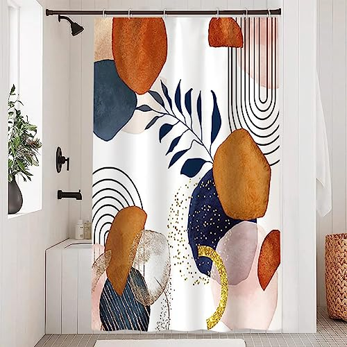 Uiiooazy Duschvorhang Boho Style, Duschvorhang 120x200cm Terracotta Abstrakt Blau Blätter Duschvorhänge Anti Schimmel Stoff Waschbar Wasserdicht Polyester Bad Vorhang mit 8 Haken für Badezimmer