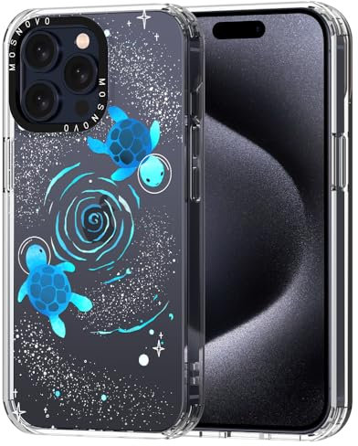 MOSNOVO Case for iPhone 15 Pro Max, [Buffertech 6.6ft Military-Grade Drop Protection] [Anti Peel Off Tech] Clear TPU Bumper Phone Case Cover Design - Space Turtle