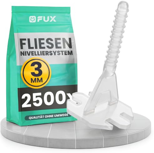 FUX Fliesen Nivelliersystem 3mm - 2500 Stück Gewindelaschen Fugenbreite 3mm | Gewindelaschen 3mm Vorratspack, Reines Refill, Einfache Anwendung, Leichtes Entfernen dank Sollbruchstelle