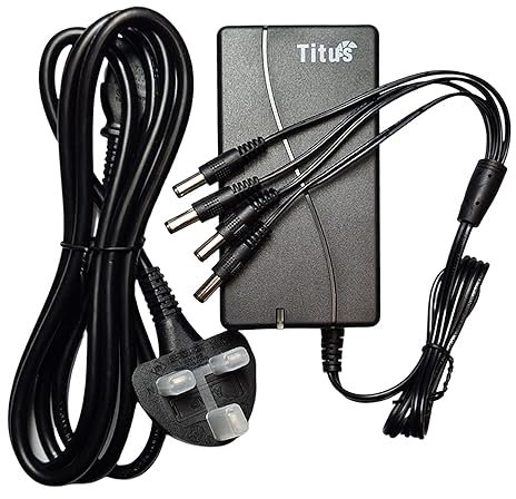 Titus 12V 5A 4-Way AC DC Power Supply UK 3-Pin PSU with Power Splitter for CCTV Security Camera DVR, LED Strip Lights