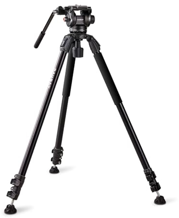 RAUBAY Trípode de cámara de video de 70.8 pulgadas, soporte de trípode resistente con panorámica de 360° y cabezal fluido de inclinación de 165°, base de cuenco de 75 mm, patas de tubo único de