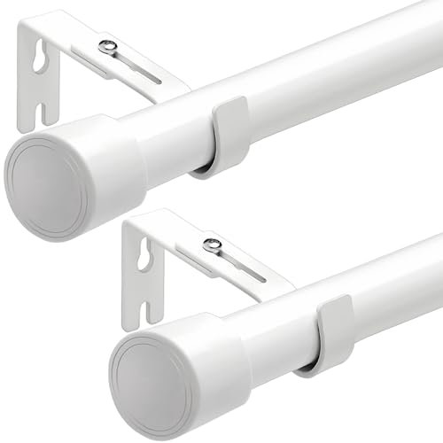 2 Stücke Ausziehbar Vorhangstange Weiß Gardinenstange-Set Ø 25mm Erstellbare Länge mit Kappenknäufen für Esszimmer, Schlafzimmer, Wohnzimmer oder Küche,Extra Lang, 220-380CM