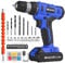 FADAKWALT 20V Cordless Drill Set ，Powerful Drill bit Sets,Torque 30N,21+1 Torque Setting,3/8” inch Keyless Chuck, 40pcs,Electric Drill with 2.0AH Li-Ion Battery and LED Light.
