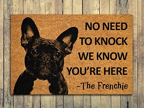 Frenchie Door Mat: French Bulldogs Welcome - Funny French Bulldog Doormat, 30x18 Inch Spring Outdoor Flannel Mats for Home, Kitchen, Bedroom
