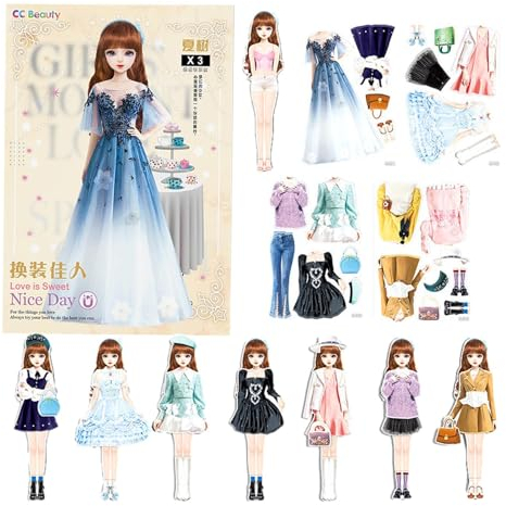 Eastuy Magnetische Prinzessinnen Anziehpuppen Set, Magnetische Anziehpuppen Mit Beautiful Kleidung Und Accessoires, 2024 Neue Magnetische Prinzessinnen Anziehpuppen Aus Papier für Mädchen
