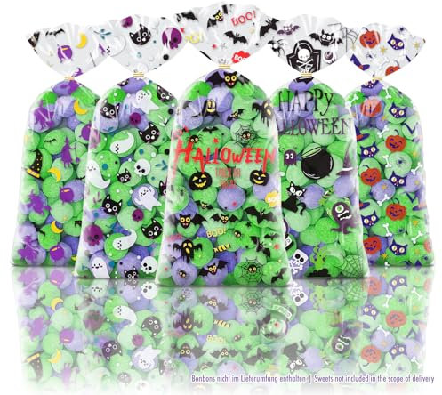 SHIBBY - 50 dekorative bunte Motiv-Tüten zum Selbstbefüllen für diverse Anlässe inklusive Verschluss (Halloween)
