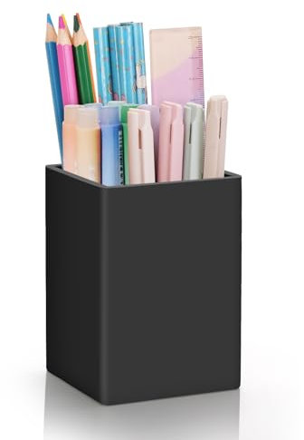 Pen Holder for Desk,Nordic Elegance Square Silicone Pencil Holder Soft Minimalist Desk Pen Cup Stand Waterproof Multifunctional Office Supplies for Home,Kids and School(Black)