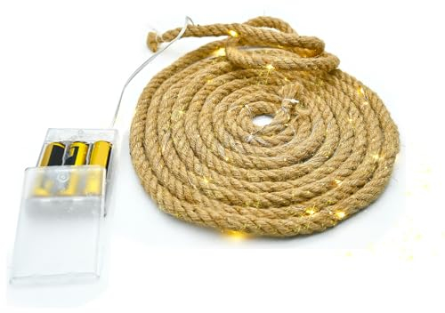 MEDOYOH 5M Seil Lichterkette Innenbereich von 100 LED, Hanfseil Lichterkette Batterie Seil Licht Wasserdicht für Garten Terrasse Balkon Schaukel Trunk Dekor