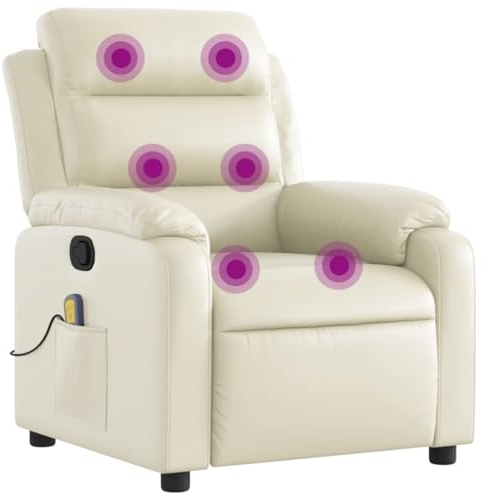 vidaXL Sillón Reclinable de Masaje en Cuero Sintético Crema para Oficina