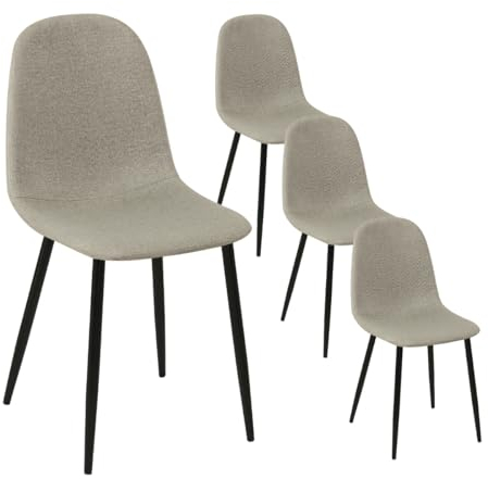 Homy Casa Juego de 4 sillas de Comedor de Tela Suave flameada, sillas Laterales escandinavas con Patas de Metal Negro para Cocina, Comedor, Sala de Estar, Dormitorio, Beige Oscuro