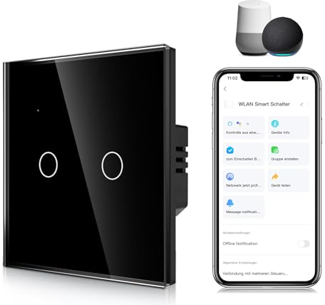 CNBINGO Interruptor de luz inteligente, interruptor táctil WiFi funciona con Alexa y Google Home, control multi aplicación, interruptor de pared de cristal empotrado, no requiere cable neutro