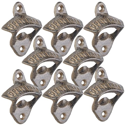Cucina di Modena Wand Flaschen Öffner: 8er-Set Gusseisen-Flaschenöffner zur Wandmontage, je 70 x 81 mm, 101 g (Bier-Flaschenöffner Wand, Bierflasche, Wandhalterung)