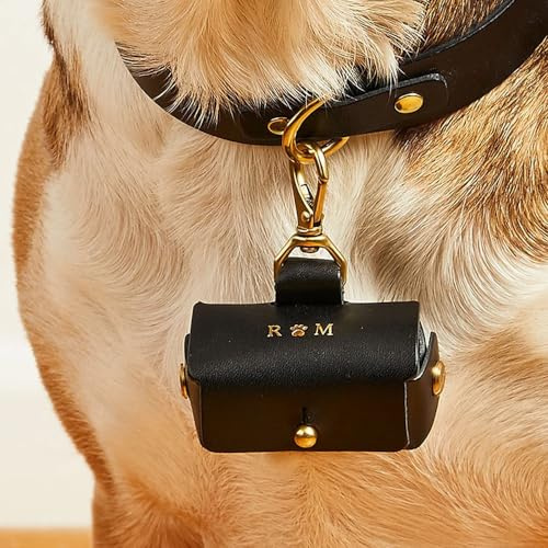 HDLOVE Personalisierte Hochzeit Ring Träger Tasche Für Hundehalsband, Leder-Ehering-Box-Halter Für Haustier, Personalisierter Ringträger-Hund, Ehering-Beutel, Geschenk Für Antrag, Hochzeiter(Black)