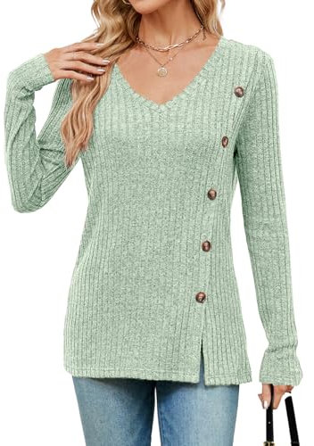 Akiooue Women's V Neck Sweater, Stripe Long Sleeve Tops Casual V Neck Ladies Clothing Tshirts Jumpers Sweatshirts Womens Green Tops Christmas Tops Womens Long Sleeve Pullover Tops