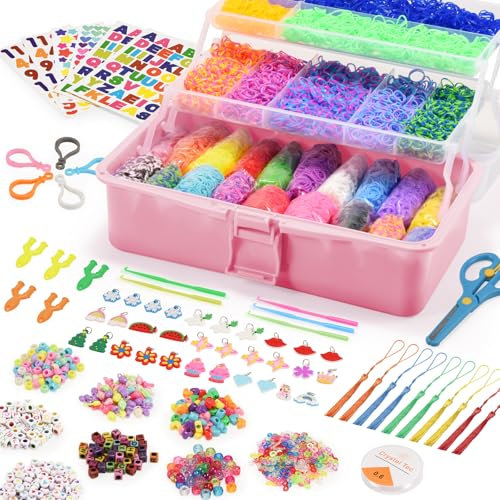 zycBernoi 18000+ Loom Band Kit for Girls with 3 Tier Craft Storage Box, 30 Colors Rubber Band Bracelet Kit, Elastic Bracelet Making Kit for Kids Birthday Christmas