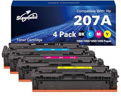 Superprint 207A Tonerkartusche Multipack (Mit Chip) Ersatz für HP Color Laserjet Pro M255dw MFP M282nw M283cdw M283fdw W2210A W2211A W2213A W2212A 207X Toner (Standard)