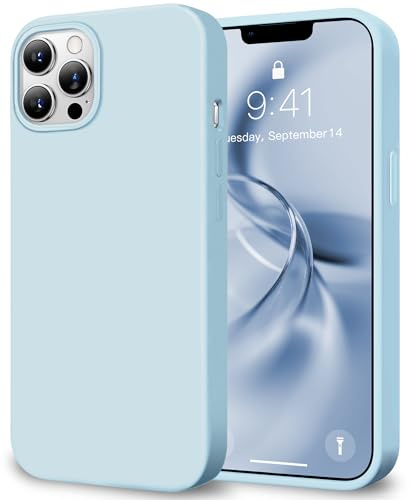 HOOMIL Hülle für iPhone 12/12 Pro, Flüssigsilikon, Seidig Weiche Haptik, Militärischer Stoßschutz, Stoßfeste Handyhülle mit Kratzfestem Mikrofaserfutter - Hellblau
