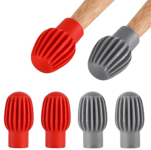 Silent Drumsticks Schlagzeug Stumm Drumstick Silent Drumstick Dämpfer Trommel Dämpfer Schlagzeug Drum Dämpfer Silikon Drum Stick Übungsspitze Drum Stick Leise für Drums Ersatz Zubehör 4 PCS Grau+Rot