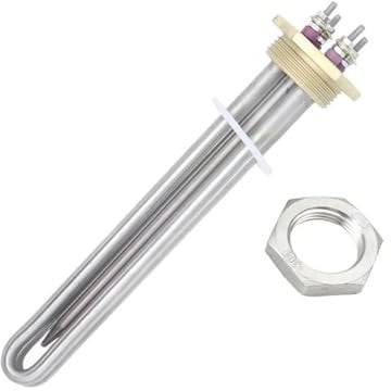 DN32 Copper Flange Water Heater Camper 300w 600w DC Solar Water Heater with Thermostat Tube 12v Heating Element(Heater with Nut,12v 300w BSP)