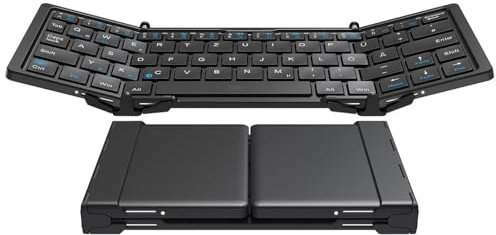 Callstel Faltbare Tastatur: Ultrakompakte Trifold-Tastatur mit Standard-Enter-Taste, QWERTZ, Akku (Android, Bluetooth, iPad, Klapptastatur)