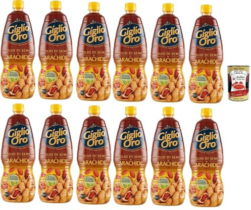 Italian Gourmet Giglio Oro Olio di Semi di Arachide Erdnussöl 12 x 1L | Für Fritteuse, Pfanne und Backen; vegetale dal gusto leggero per cucina, Gesamtnettogewicht 12 L + Kostenlos Polpa 400g