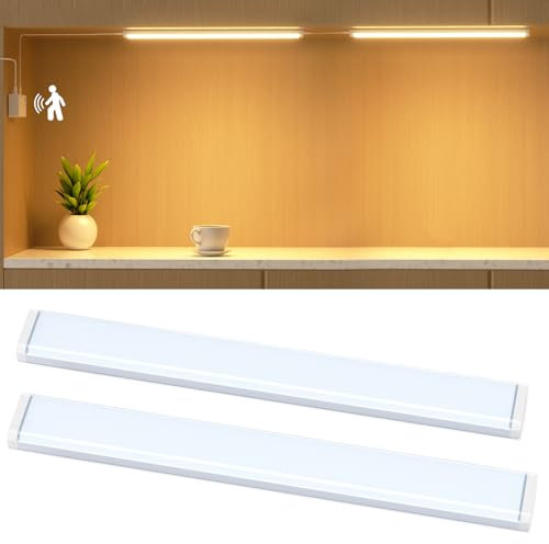 Hiromeco Unterbauleuchte Küche LED 230V, Dimmbar 2 Stück LED Schrankbeleuchtung mit Bewegungsmelder(42cm), 4 Helligkeit & Farbtemperaturen, 500lm LED Unterbauleuchte für Schreibtische, Küchen