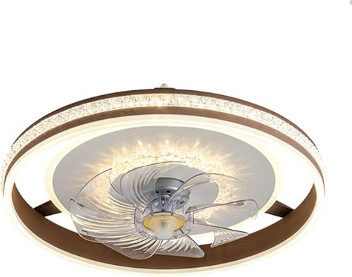 Lámpara colgante de techo, ventilador de techo redondo con luz, aspas reversibles ocultas modernas, lámpara de ventilador de techo regulable, 3 velocidades con control remoto, ventilador silencioso