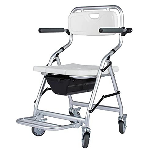 Zusammenklappbarer Toilettenstuhl, tragbar, zusammenklappbar, für Badezimmer, Rollstühle, Badewanne, Duschstuhl mit Armlehnen und Rollen, für ältere Menschen mit Behinderung (A(kein Zubehör))