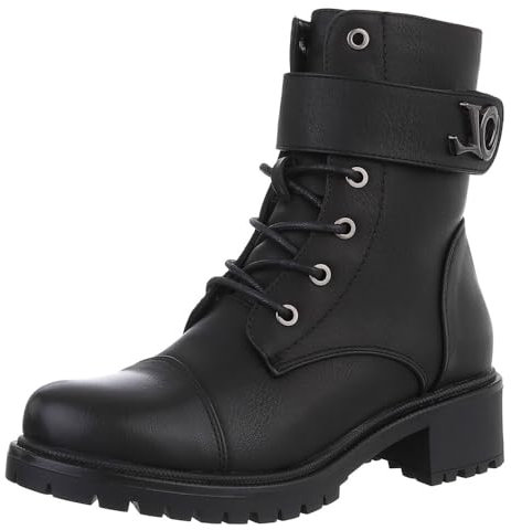 Ital Design Damenschuhe Stiefeletten Schnürstiefeletten, 1056-, Kunstleder, Schwarz, Gr. 41