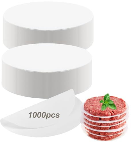 Bhina 1000 Stück Burger Papier Rund, 10CM, 11CM Burgerpapier Weiß, Rundes Wachspapier, Blatt Backpapier für Burgerpresse, Antihaft Burgerpapier für Burgerpressen Patties Hamburger Cheeseburger