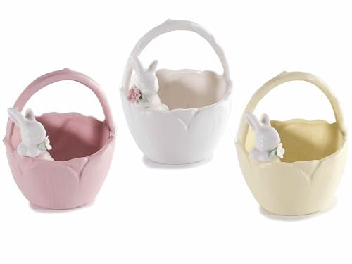 Gruppo Maruccia - Osterkörbe aus Keramik mit Hase - Heimdekoration, Geschenkidee - 3er Set