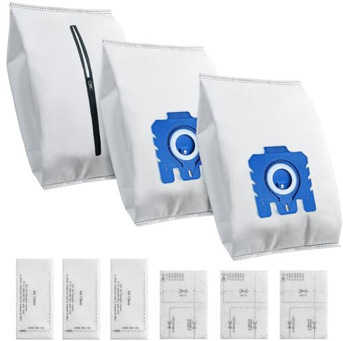 Wiederverwendbare Staubbeutel für Miele GN Complete C2 C3 Classic C1/ S400i/ S600/ S800/ S2/ S5/ S8 Staubsauger Beutel, 3 Staubsaugerbeutel 3 Motorschutzfilter und 3 Abluftfilter (3 Stück)