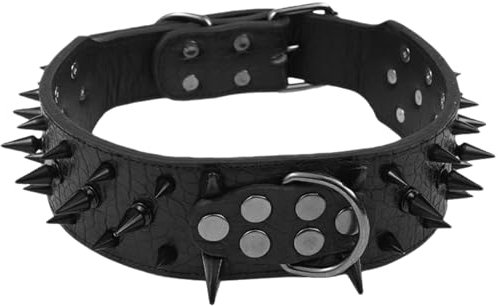 Collar de Perro con Pinchos, Collar de Cuero Ajustable de 47 a 55 cm con Anilla en D, antimordeduras para Perros medianos, de Cuero para Perros Grandes.