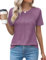 Zeagoo Camisetas Mujer Verano Manga Corta Cuello en V Blusas Elegantes Tops Plisada Flowy T Shirt Suelto Camisa Fucsia XXL
