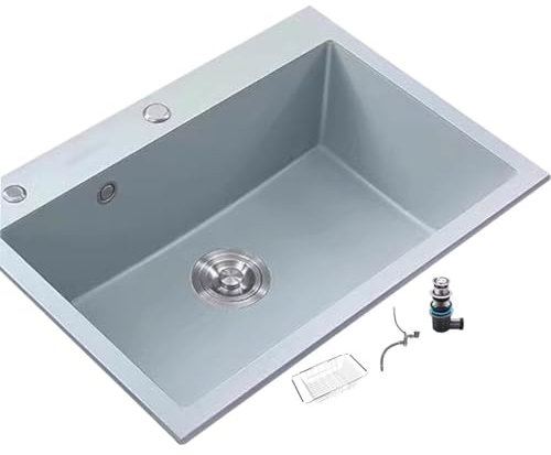 Leicht Zu Reinigende Spüle Für Den Heimgebrauch, Quarz-Einzelbecken-Küchenspüle, Hotelwaschbecken Mit Großem Abfluss, Mit Abflussgarnitur Und Abtropfkorb(Cyan Color)