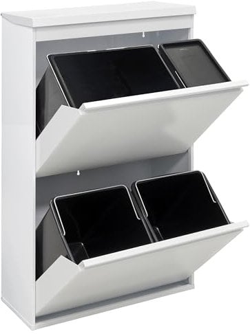 ARREGUI Top CR621-B2 Mülltrennsystem aus Stahl mit Aufbewahrungsbox mit Deckel | 4 Fächer Mülleimer für die Küche | 23+11+17+17 L (68 L) |1 Extra Großer Eimer | 4 Fach Abfalleimer | weiß