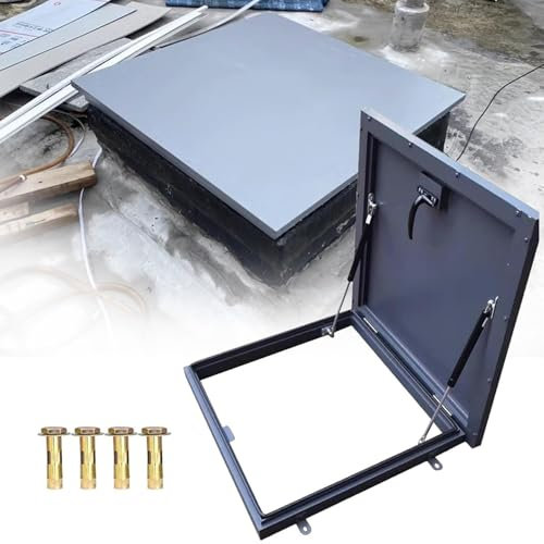 Portello in acciaio zincato verniciato a polvere, 85 x 85 cm, per tetto, sottotetto, cantina e cantina, include ammortizzatore a gas e maniglia per una facile installazione