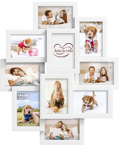 Tinkeps Bilderrahmen Collage in Weiß, 10 Stück 10x15 cm Bilderrahmen für 10 Fotos, Mehrfachbilderrahmen – sowohl vertikal als auch horizontal aufhängbar