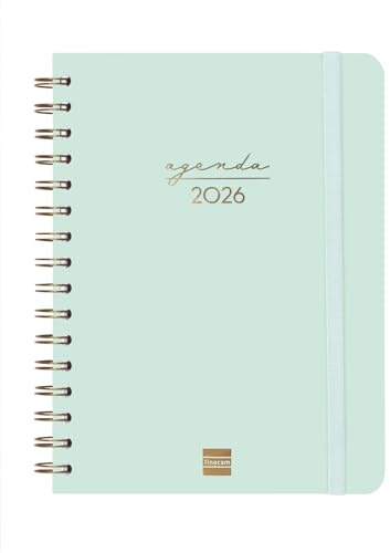 Finocam - Terminplaner Spiralbindung 2026 Wochenansicht Vertikal | Januar–Dezember (12 Monate) | Jahresterminplaner 2026 mit Gummiband | Doppelte Spiralbindung Festeinband Alma - Mint - International