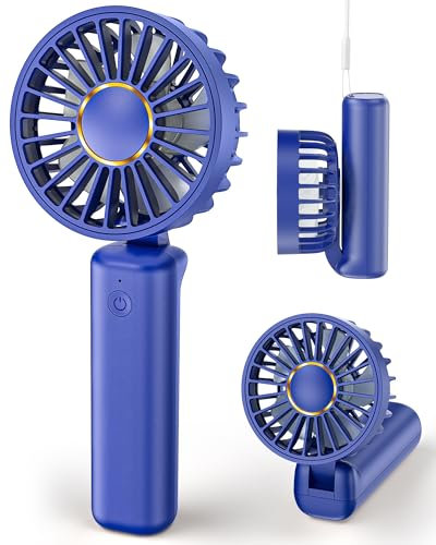 Hssio Portable Handheld Fan, Mini Desk Fan Foldable 2000mAh, 180° Ratotion, 3 Speeds, Ultra Quite, Up to 8H Long Use Time, Small Personal Cooling Fans Makeup Eyelash Fan for Women Girl, Deep Blue