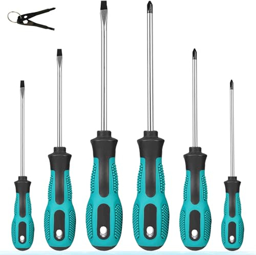 Magnetic Screwdriver Sets 6 PCS,Craftsman Screwdriver Set with Bag,Flat Head Phillips Screwdriver, Non-Slip Cushion Grip for Repair Home Improvement,Green & Black