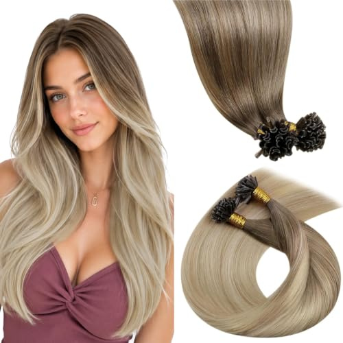 LaaVoo Extensions Echthaar Bondings Blond Ombre 50cm U Tip Extension Echthaar Balayage Braun Blond Keratin Bonding Extensions Echthaar Pre Bonded 1g/s 50g 50s #8/18/60