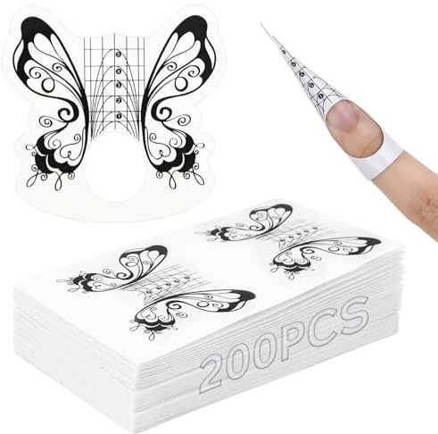 200 Stück Nagelverlängerung Schablone, Schwarz Butterfly Nagelschablonen, Selbstklebende Nagel Schablone, Nagelschablonen Verlängerung für DIY Maniküre, Gel-Nägel