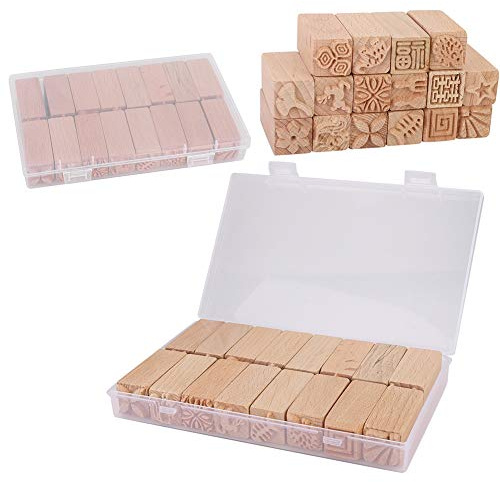 Tnfeeon Töpfer-Stempelset, Stempel aus Buchenholz, 16 Einzigartige Muster für Kreativen Blockdruck, Hochwertig Geschnitzte Blöcke, für Stoff, Töpferei, Papier und Ton, Heimwerker und Bastler